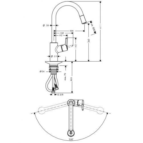 Hansgrohe Allegra Talis S Variarc (хром) з висувним зливом. Змішувач для кухні 14872000