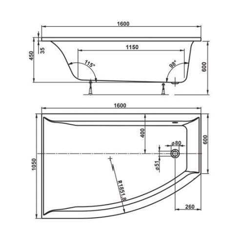 Акриловая ванна Vagnerplast Veronella Offset Bianco 160x105x45 L\R