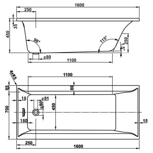 Акрилова ванна Vagnerplast Veronella 160x70x45 Акрилова ванна Vagnerplast Veronella 160x70x45