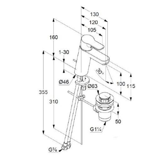 Змішувач KLUDI Pure&Easy 100 для умивальника з донним клапаном