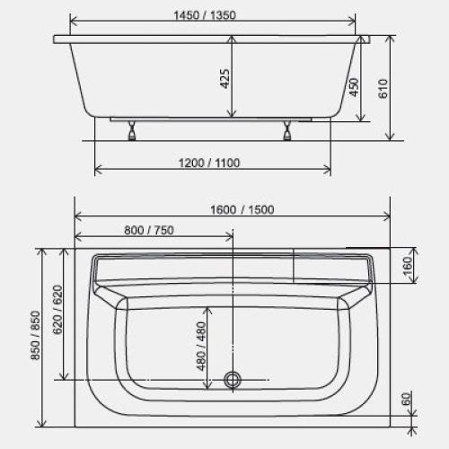 Акриловая ванна Ravak Praktik 175х85 Акриловая ванна Ravak Praktik 175х85