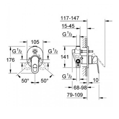 Смеситель для ванны скрытого монтажа Grohe BauLoop 29041000 Смеситель для ванны скрытого монтажа Grohe BauLoop 29041000