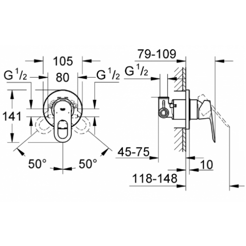 Змішувач для душу прихованого монтажу Grohe BauLoop 29042000 Змішувач для душу прихованого монтажу Grohe BauLoop 29042000