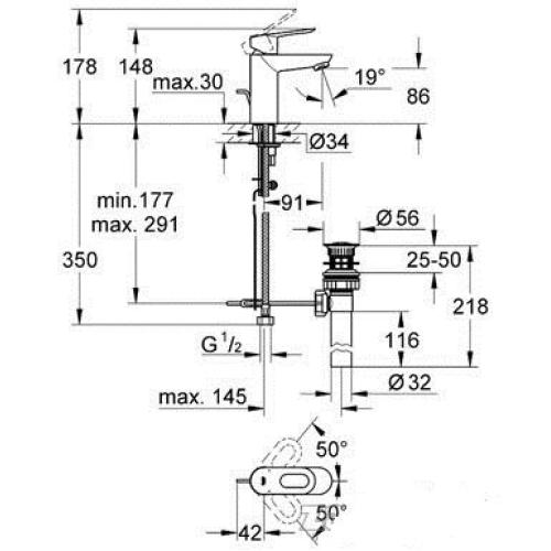 Змішувач для раковини з донним клапаном Grohe BauLoop 23158000 Змішувач для раковини з донним клапаном Grohe BauLoop 23158000