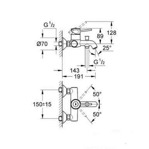 Смеситель для ванны Grohe BauClassic 32865000