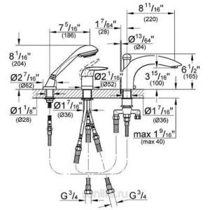 Смеситель для ванны на три отверстия Grohe Eurodisc 32336001