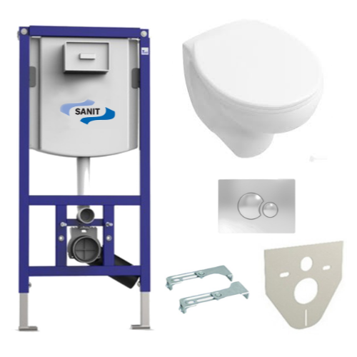 Комплект инсталляции Sanit 90.721 + унитаз Villeroy&Boch Omnia Pro 76151001 + крышка 88236101