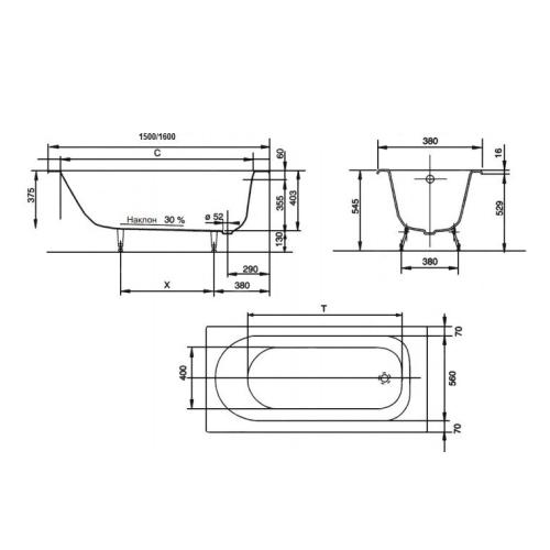 Ванна чугунная Jacob Delafon Soissons 150х70 с ножками (E2941-00)