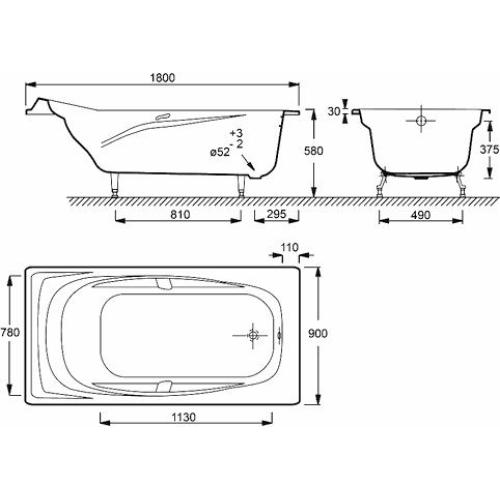 Ванна чугунная Jacob Delafon Super Repos 180х85 с ножками та ручками (E2903-00)