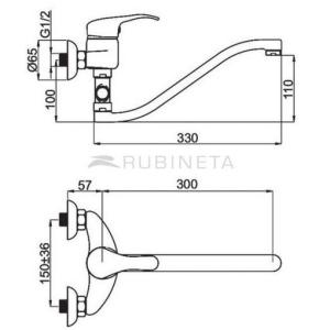 Смеситель для ванны Rubineta PRINCE P-12/G SHER