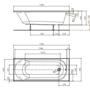 Акрилова ванна KOLO OPAL PLUS 170x70 (сифон у подарунок)