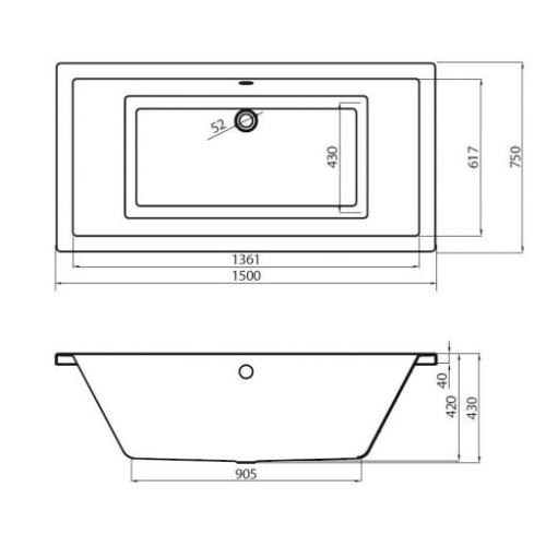 Акрилова ванна CERSANIT INTRO 150x75 (сифон у подарунок) Акрилова ванна CERSANIT INTRO 150x75 (сифон у подарунок)