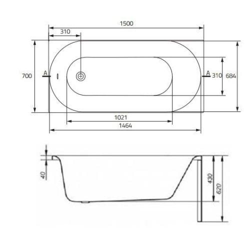 Акриловая ванна CERSANIT OCTAVIA 150x70 (сифон в подарок)