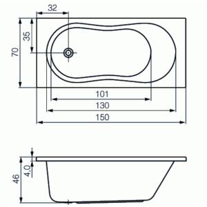 Акриловая ванна CERSANIT NIKE 150х70 (сифон в подарок)