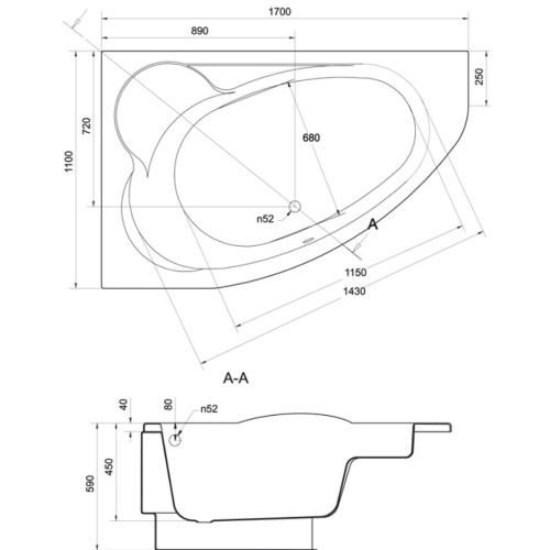 Акриловая ванна CERSANIT CALABRIA (KALIOPE) 170x110 (сифон в подарок)