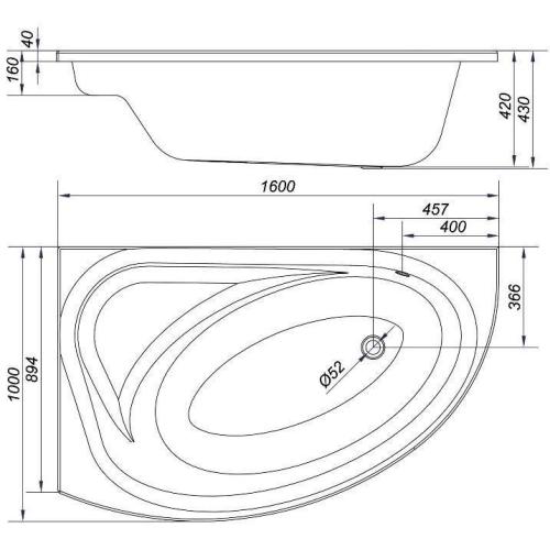 Акриловая ванна CERSANIT MEZA 160x100 (сифон в подарок)