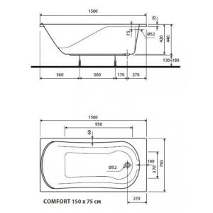 Акриловая ванна KOLO COMFORT 150х75 (сифон в подарок)