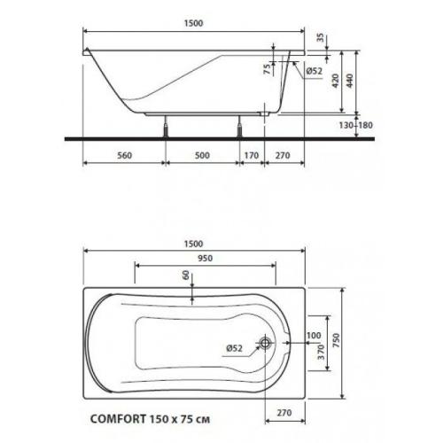 Акриловая ванна KOLO COMFORT 150х75 (сифон в подарок) Акриловая ванна KOLO COMFORT 150х75 (сифон в подарок)