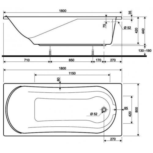 Акриловая ванна KOLO COMFORT 180х80 (сифон в подарок) Акриловая ванна KOLO COMFORT 180х80 (сифон в подарок)