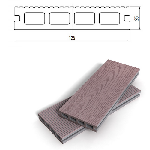 Террасная доска пустотелая Zagu Exclusive 125x25x5000 мм. Террасная доска пустотелая Zagu Exclusive 125x25x5000 мм.