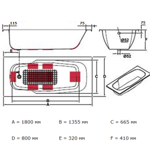 Ванна сталева Koller Pool Atlantica 180x80 із покриттям anti-slip B80JAI00E