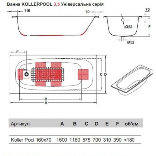 Ванна сталева Koller Pool Universal 160x70 із ніжками B60HAH00E