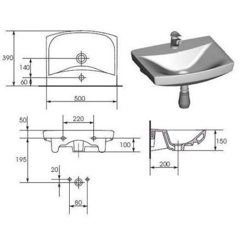 Умивальник Cersanit Carina 50 Умивальник Cersanit Carina 50