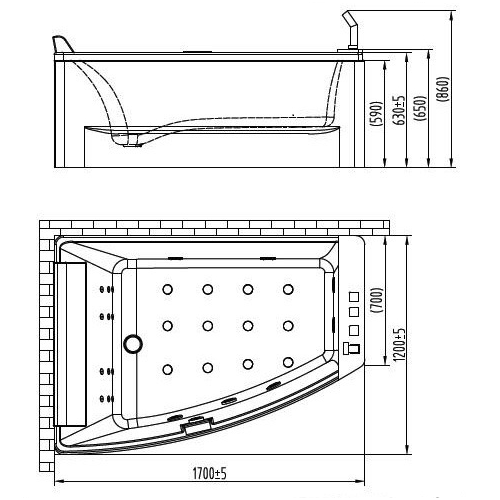 Ванна VOLLE асимметричная без гидромассажа TS-100 L\R