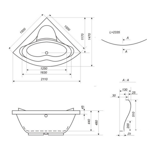 Ванна акрилова Bisante Мелодія 150 Ванна акрилова Bisante Мелодія 150