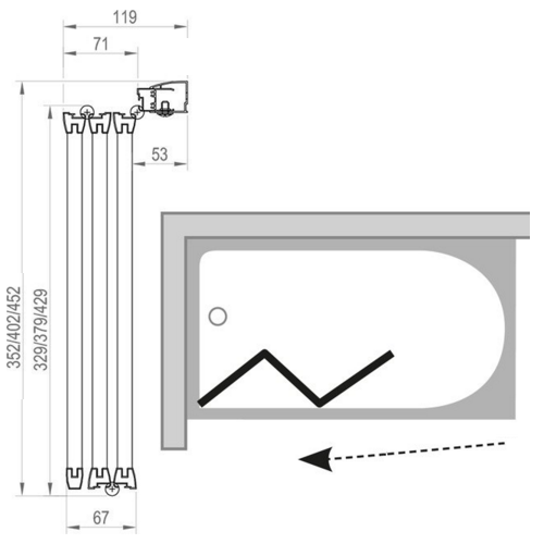 RAVAK Штора для ванны VS 2 105 белый RAVAK Штора для ванны VS 2 105 белый