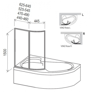 RAVAK Штора для ванни VSK 2 Rosa 150 білий L/R