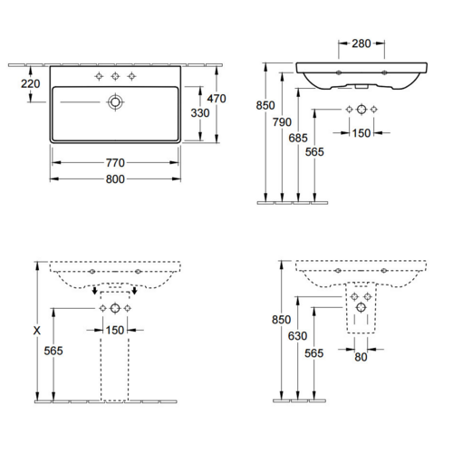 Раковина Villeroy & Boch Avento, 800х470 мм