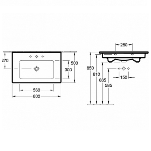 Раковина Villeroy & Boch Venticello, 800х500 мм Раковина Villeroy & Boch Venticello, 800х500 мм