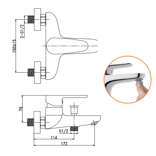 Змішувач для ванни Invena Kastos BW-16-001 Змішувач для ванни Invena Kastos BW-16-001