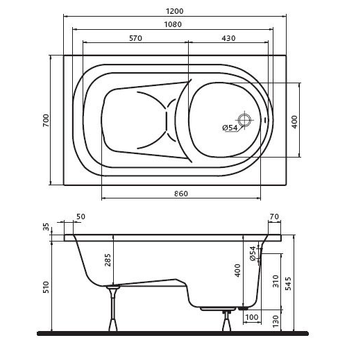 Акрилова ванна KOLO Diuna 120х70 (сифон у подарунок) Акрилова ванна KOLO Diuna 120х70 (сифон у подарунок)