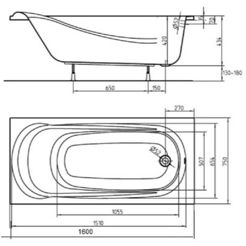 Акриловая ванна KOLO Saga 160х75 (сифон в подарок)