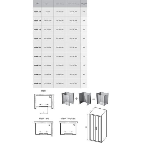 Душевая кабина Rapier NRDP4 + RPS Рама - белый, стекло - каленое прозрачное