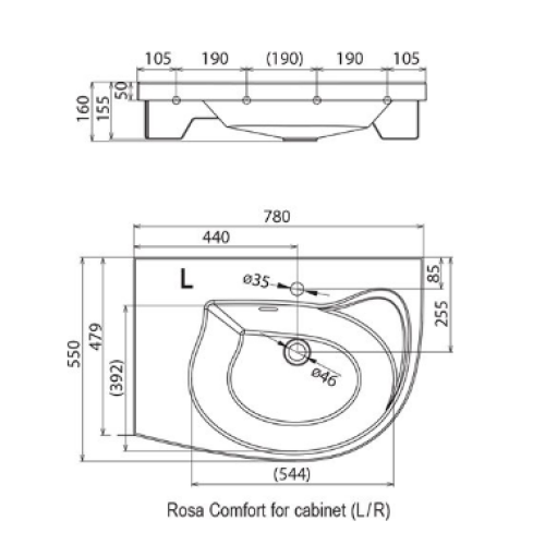 Умивальник Ravak Rosa 760 мм Умивальник Ravak Rosa 760 мм