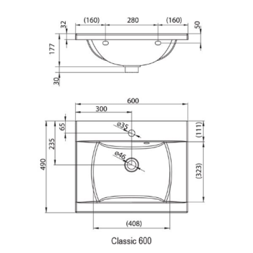 Умывальник Ravak Classic, 600 мм