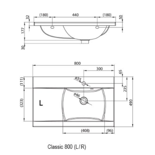Умывальник Ravak Classic, 800 мм L/R