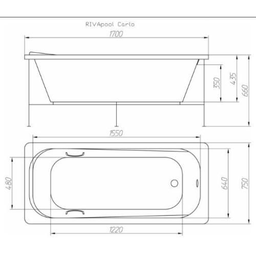 Ванна акриловая Riva Pool Carlo 170x75 см с ручками Ванна акриловая Riva Pool Carlo 170x75 см с ручками