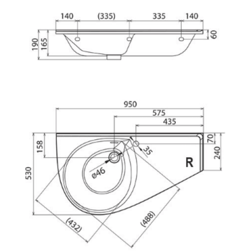 Умивальник Ravak Avocado Comfort L\R 950 мм Умивальник Ravak Avocado Comfort L\R 950 мм