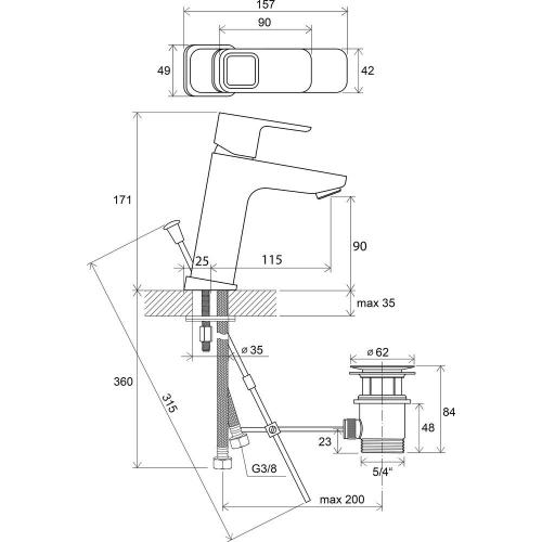 Смеситель для умывальника Ravak с открыванием стока 10° TD 013.00 170 мм (с клапаном)