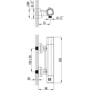 Смеситель для душа Ravak 10° TD 033.00/150 Termo 300 Смеситель для душа Ravak 10° TD 033.00/150 Termo 300