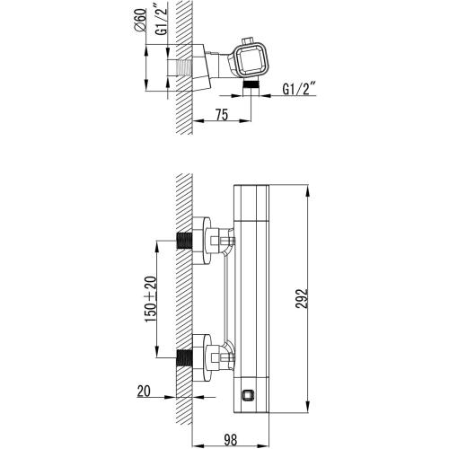 Смеситель для душа Ravak 10° TD 033.00/150 Termo 300