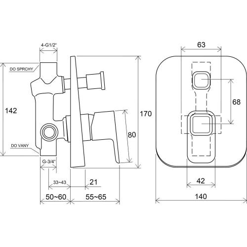 Змішувач прихованого монтажу з перемикачем ванна/душ Ravak 10° TD 061.00 Змішувач прихованого монтажу з перемикачем ванна/душ Ravak 10° TD 061.00