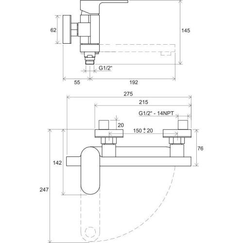 Смеситель для ванной настенный Ravak Chrome CR 022.00/150