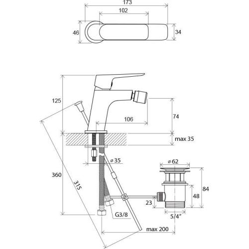 Смеситель для биде с донным клапаном Ravak Classic-CL 055.00