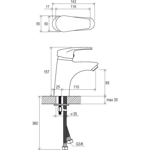 Смеситель для умывальника без донного клапана Ravak Neo-No 012.00