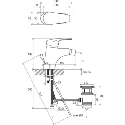 Змішувач для біде з донним клапаном Ravak Neo-No 055.00 Змішувач для біде з донним клапаном Ravak Neo-No 055.00